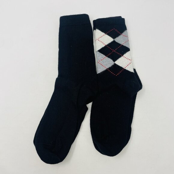 Hue Womens One Size Fits Most 2 Pack Soft Argyle & Solid Boot Socks in Black 775 - Picture 1 of 4